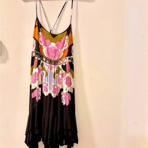 FREE PEOPLE Sweet Lucy Slip Mini Dress Dark Coal Combo Size Medium